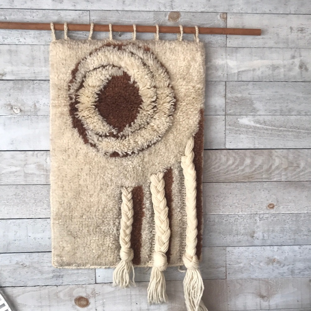 Mid-Century Handmade Wool Wall Hanging with Braided Tassels